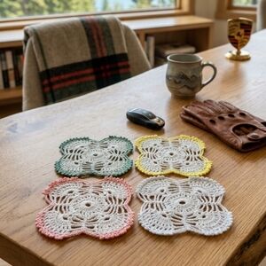 🔥 Lace Crochet Coasters Set of 4 | 100% Cotton | Boho Countrycore Farmhouse